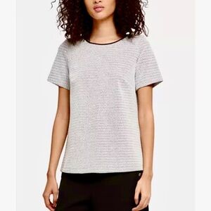 NWT DKNY Jacquard Faux Leather Trim Top